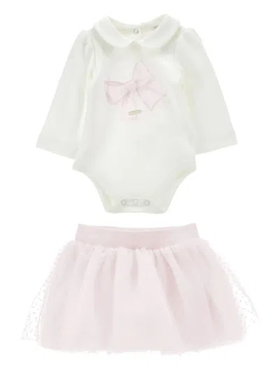 Monnalisa Long-sleeve Bodysuit And Tulle Skirt Set In Pink