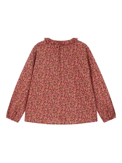 Bonpoint Smocked Cherry-print Blouse In Brown