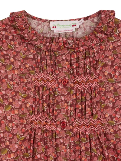 Bonpoint Smocked Cherry-print Blouse In Brown
