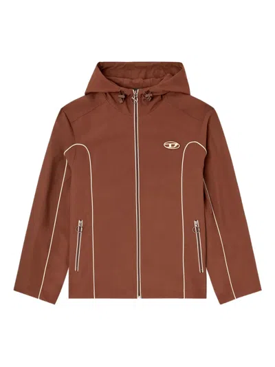 Diesel Piped Hooded Jacket In Brown