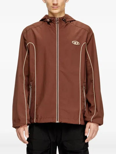 Diesel Piped Hooded Jacket In Brown