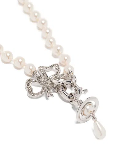 Vivienne Westwood Rigoberta Pearl Necklace Platinum-crystal-velvet-crystal-creamrose-pearl Platinum-crystal-velvet-cry In Metallic