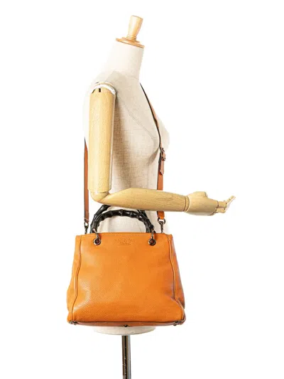Pre-owned Gucci 2000-2015 Small Calfskin Bamboo Shopper Satchel In Orange