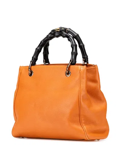 Pre-owned Gucci 2000-2015 Small Calfskin Bamboo Shopper Satchel In Orange