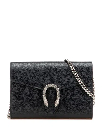 Pre-owned Gucci 2016-2025 Leather Dionysus Wallet On Chain Crossbody Bag In Black