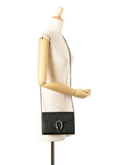 Pre-owned Gucci 2016-2025 Leather Dionysus Wallet On Chain Crossbody Bag In Black