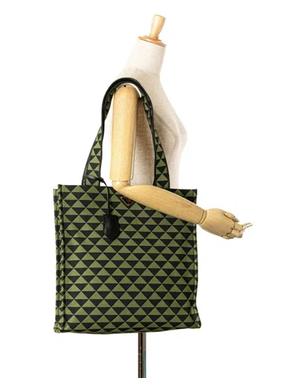 Pre-owned Prada 2013-2025 Jacquard Triangolo Symbole Shopping Tote Bag In Green