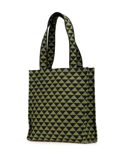 Pre-owned Prada 2013-2025 Jacquard Triangolo Symbole Shopping Tote Bag In Green