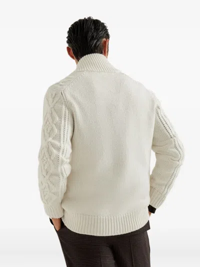 Brunello Cucinelli Cashmere Cardigan With Cable Knit Design In White