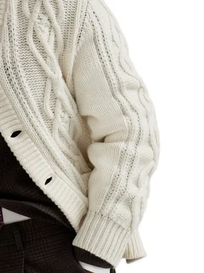 Brunello Cucinelli Cashmere Cardigan With Cable Knit Design In White