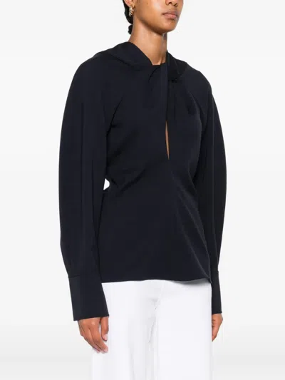 Victoria Beckham Womens Navy Twisted-neckline Textured Stretch-woven Blouse In Blue