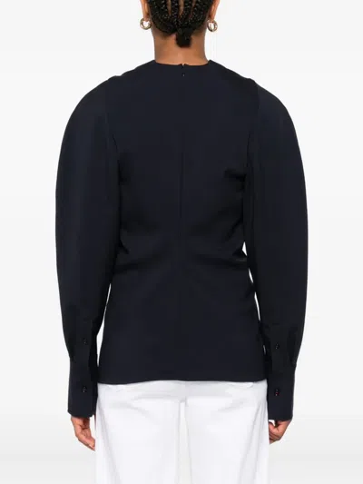 Victoria Beckham Womens Navy Twisted-neckline Textured Stretch-woven Blouse In Blue