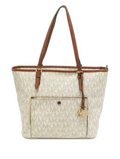 Pre-owned Michael Kors Vintage Monogram Tote Bag In Neutral