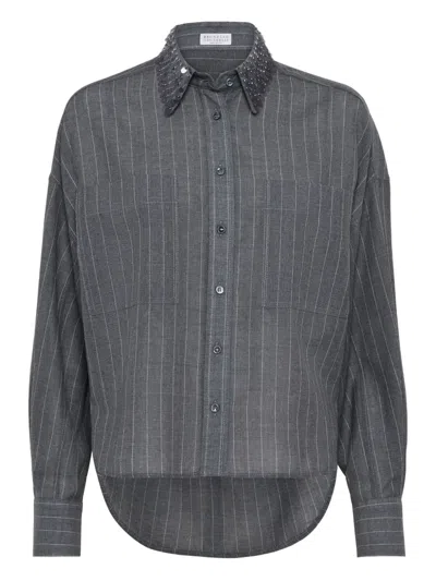 Brunello Cucinelli Shirt With Swing Drops Collar In Gray