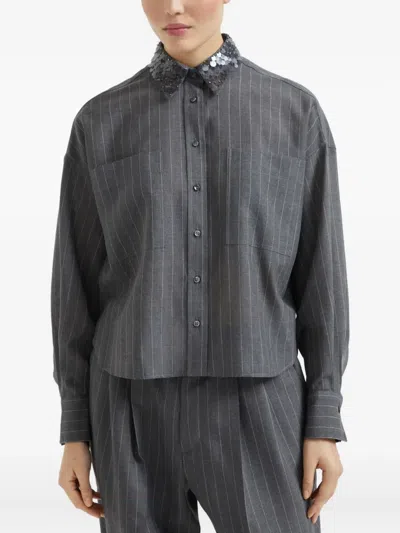 Brunello Cucinelli Shirt With Swing Drops Collar In Gray