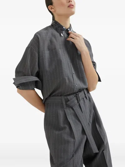 Brunello Cucinelli Shirt With Swing Drops Collar In Gray