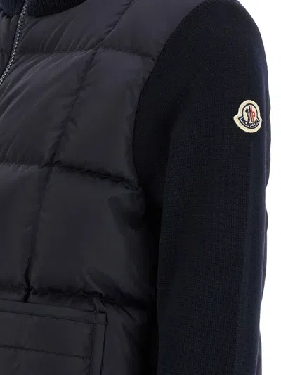Moncler Navy Blue Padded Wool Zip-up Cardigan