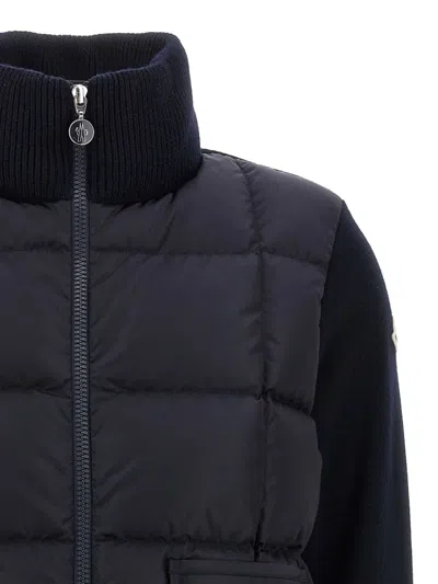 Moncler Navy Blue Padded Wool Zip-up Cardigan