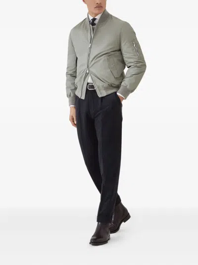 Brunello Cucinelli Zip-fastening Bomber Jacket In Gray