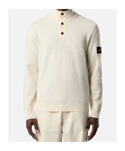 Stone Island Mens Desert Melange Wool Half-button Jumper