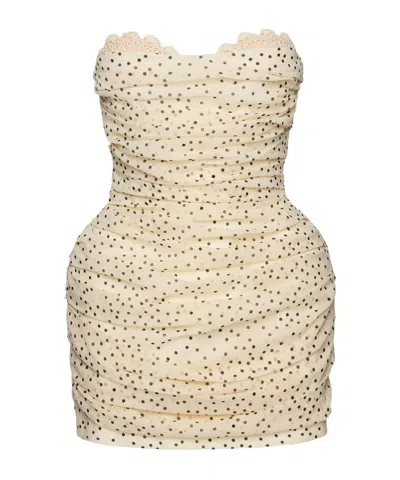 Magda Butrym Polka Dot Off-the-shoulder Ruffle Dress In Brown