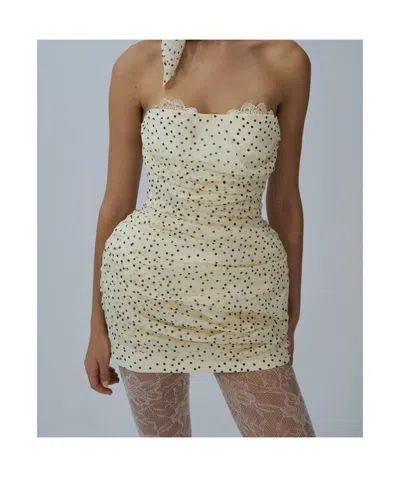 Magda Butrym Polka Dot Off-the-shoulder Ruffle Dress In Brown