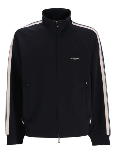 Emporio Armani High Neck Cotton Sweatshirt With Side Stripe In Black