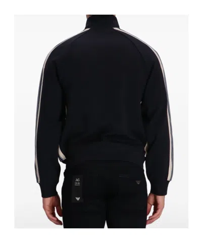 Emporio Armani High Neck Cotton Sweatshirt With Side Stripe In Black