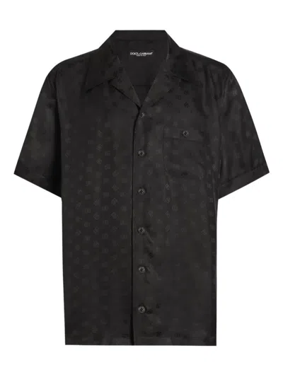 Dolce & Gabbana Dg Logo Jacquard Hawaii Shirt In Black