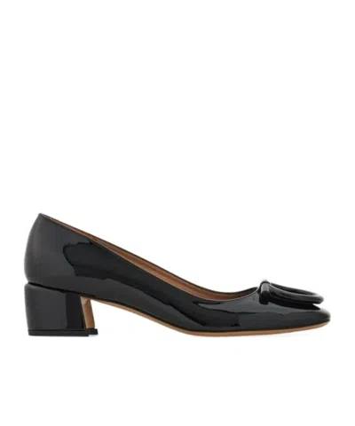 Ferragamo Mara Patent Gancini Block-heel Pumps In Black