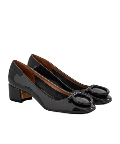 Ferragamo Mara Patent Gancini Block-heel Pumps In Black