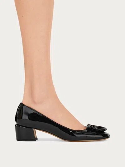 Ferragamo Mara Patent Gancini Block-heel Pumps In Black