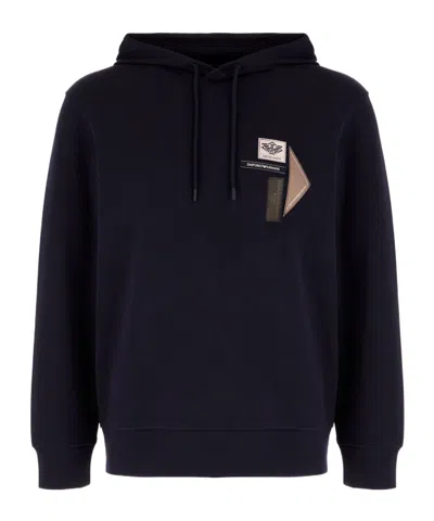 Emporio Armani Cotton Blend Hooded Sweatshirt In Black
