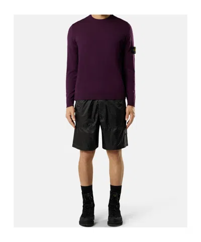 Stone Island Crewneck Jumper With Raised Stitch Details In Purple
