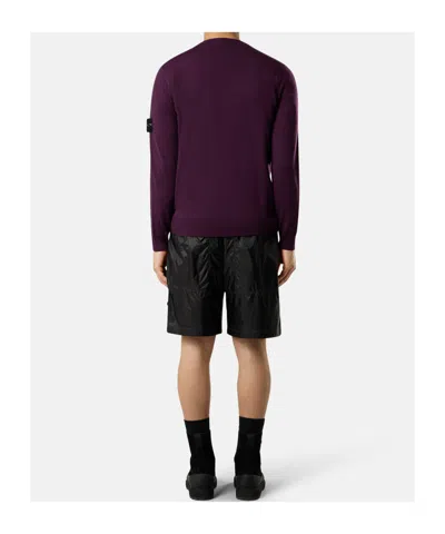 Stone Island Crewneck Jumper With Raised Stitch Details In Purple