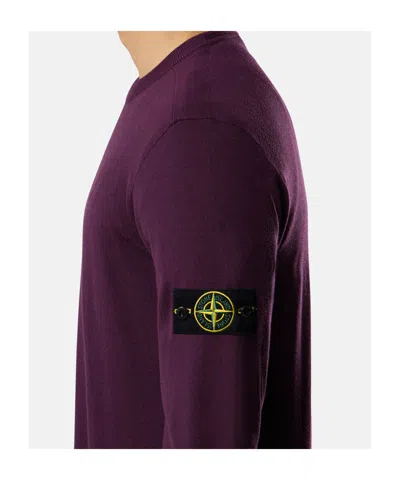 Stone Island Crewneck Jumper With Raised Stitch Details In Purple