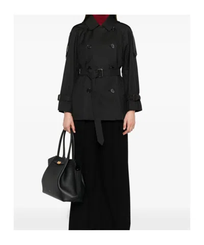 Max Mara Lapel Long Sleeve Coat In Black