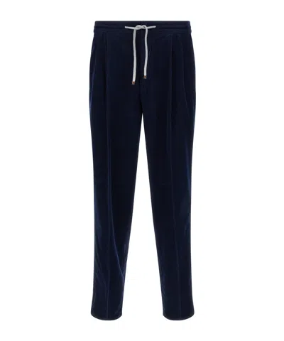 Brunello Cucinelli Drawstring Elastic Waist Casual Pants In Blue