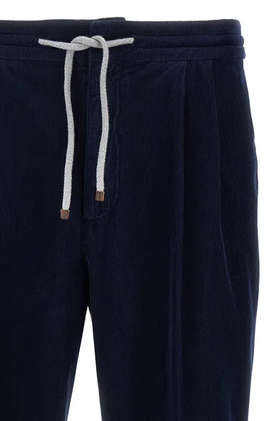Brunello Cucinelli Drawstring Elastic Waist Casual Pants In Blue