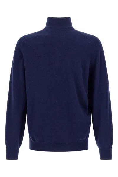 Brunello Cucinelli Half-zip High Collar Sweater In Blue