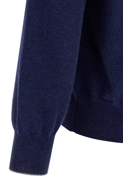 Brunello Cucinelli Half-zip High Collar Sweater In Blue