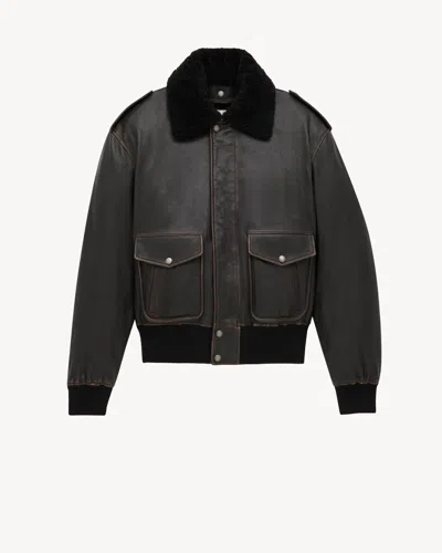 Saint Laurent Bomber Jacket In Vintage Grained Lambskin And Shearling
