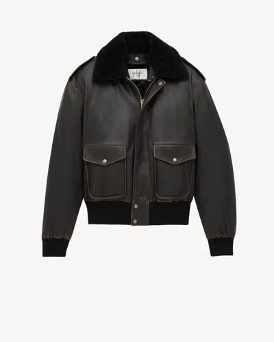 Saint Laurent Bomber Jacket In Vintage Grained Lambskin And Shearling