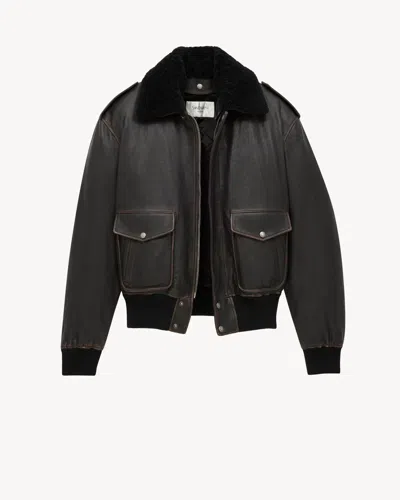 Saint Laurent Bomber Jacket In Vintage Grained Lambskin And Shearling