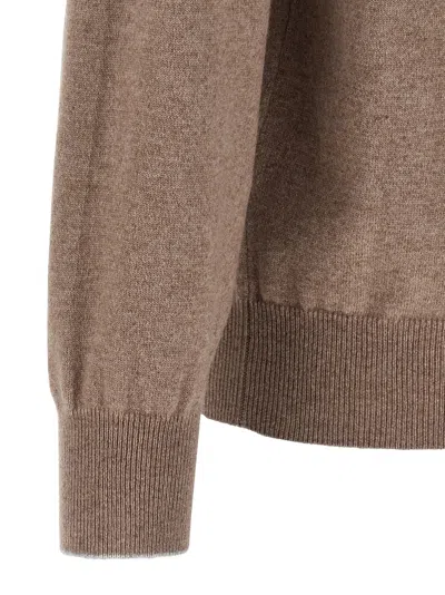 Brunello Cucinelli Cashmere Crew Neck Sweater With Ribbed Cuffs And Hem In Brown