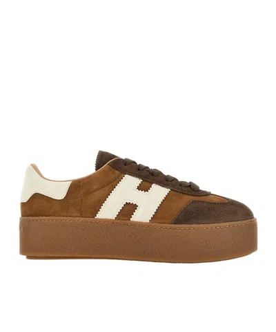 Hogan Low Top Platform Sole Sneakers In Brown