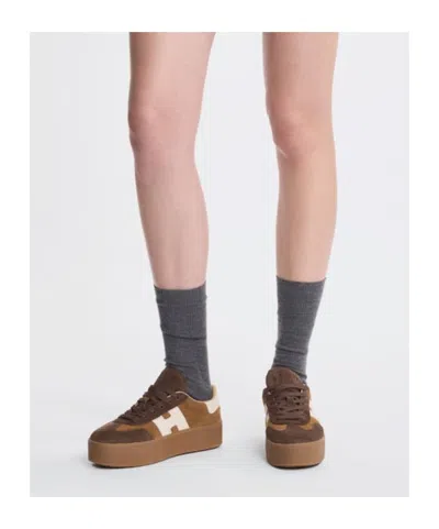 Hogan Low Top Platform Sole Sneakers In Brown