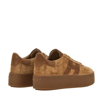 Hogan Low Top Sneakers Platform Sole In Brown