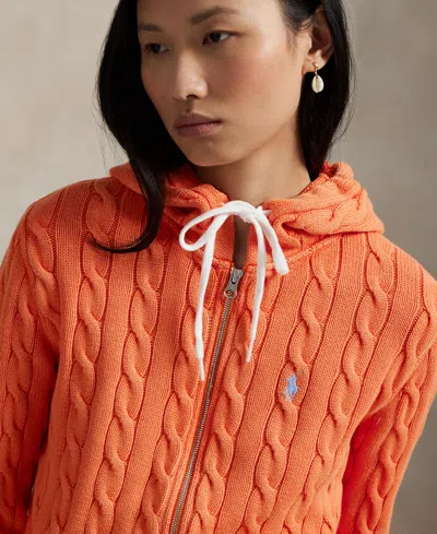 Polo Ralph Lauren Women's Cable-knit Cotton Full-zip Hoodie Sweatshirt
