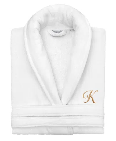 Linum Home Turkish Personalized Unisex Anovia Velour Cotton Bathrobe In White